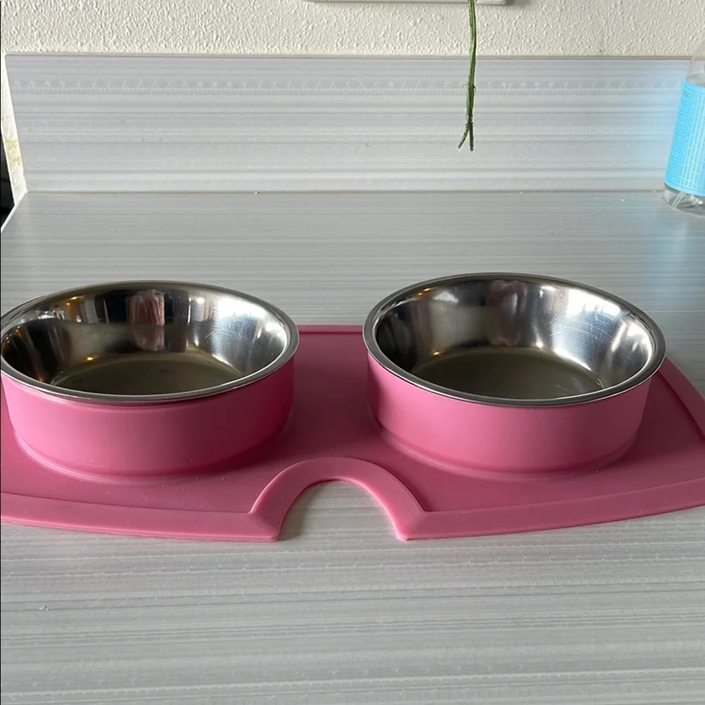 Pink Double Pet Bowl Set